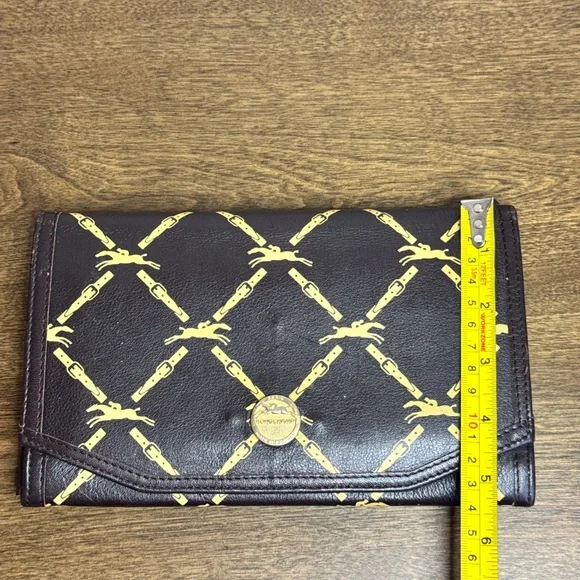 Vintage Longchamp Brown Logo Print Leather Clutch Bag Wallet - Picture 2 of 12